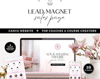 Lead magnet landing page, Canva templates, for coaches and course creators, Canva membership website, high converting sales funnel, pink