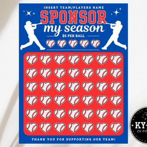Black out my board baseball fundraiser template, clear the board for sports team, printable pick a ball to donate donations. blue/red Canva