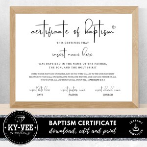 Certificado de bautismo moderno, recuerdo de dedicación de bebé, plantilla religiosa imprimible, descarga instantánea, regalo de bautizo, decoración de iglesia