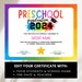 Preschool Graduation Certificate Printable, INSTANT DOWNLOAD, Preschool
