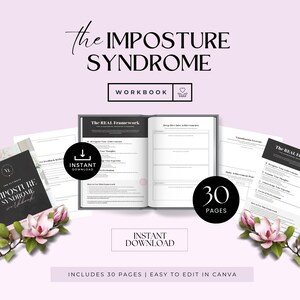 Impostor Syndrome Workbook for mindset coaches, Self-Discovery, Confidence Building, and Personal Growth, editable in Canva, client resource