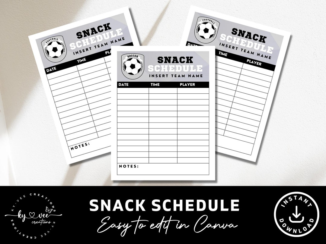 Team Snack Schedule Template INSTANT DOWNLOAD Printable Etsy