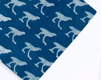Indigo Vogel Block Print Baumwollstoff: Quilten, Nähen, Wohndekor