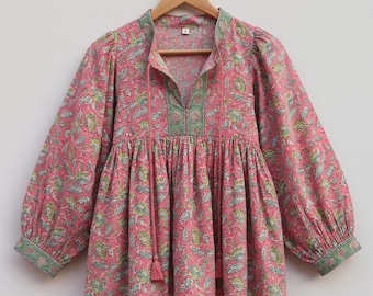 Hand Block Print Cotton Women Top: Summer Tunic Top For Her