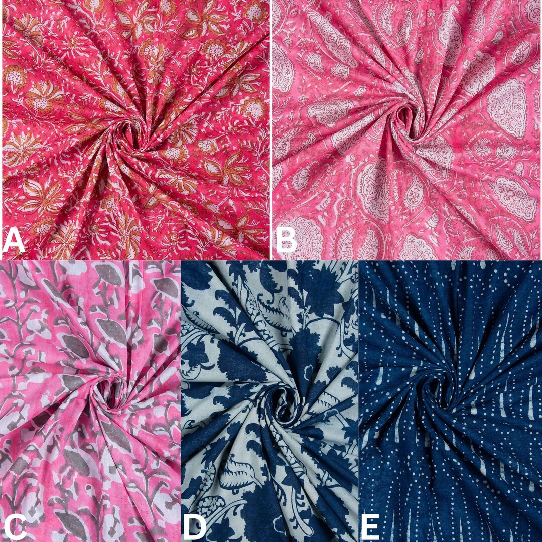 Indigo Floral Hand Block Print Cotton Fabric - Indian Textile by the ...