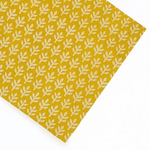 Tessuto di cotone stampato a blocchi di foglie giallo senape / cotone indiano