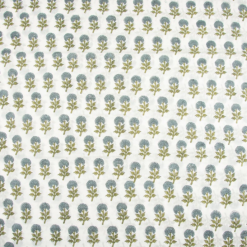 Hand Block Print Cotton Fabric | Marigold Floral Boota Design - Etsy