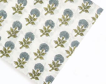 Hand Block Print Cotton Fabric | Marigold Floral Boota Design