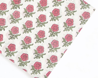 Tessuto di cotone stampato a mano / Rosa floreale, stile Sanganeri