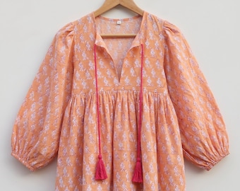Beautiful Hand Block Print Design Top: Floral Print Western Wear Casual Blouse Top for women