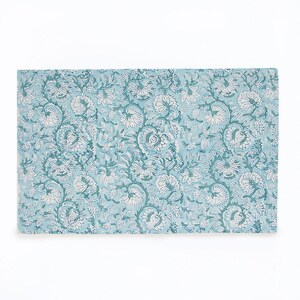Aqua Floral Cotton Fabric By The Yard | Hand Block Print Textile