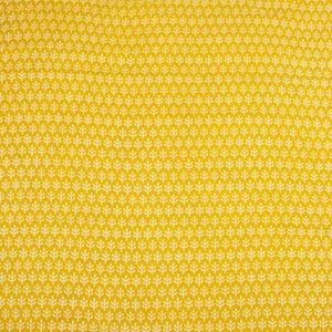 Puede incluir: Primer plano de una tela amarilla con un patr&oacute;n repetido de peque&ntilde;as formas de hojas blancas. Las hojas est&aacute;n espaciadas uniformemente, creando una apariencia texturizada. El fondo es amarillo brillante s&oacute;lido.