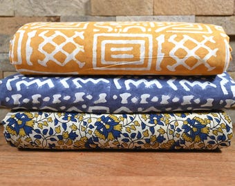 Hand Block Print Cotton Fabric, Indian Quilting Sewing Material