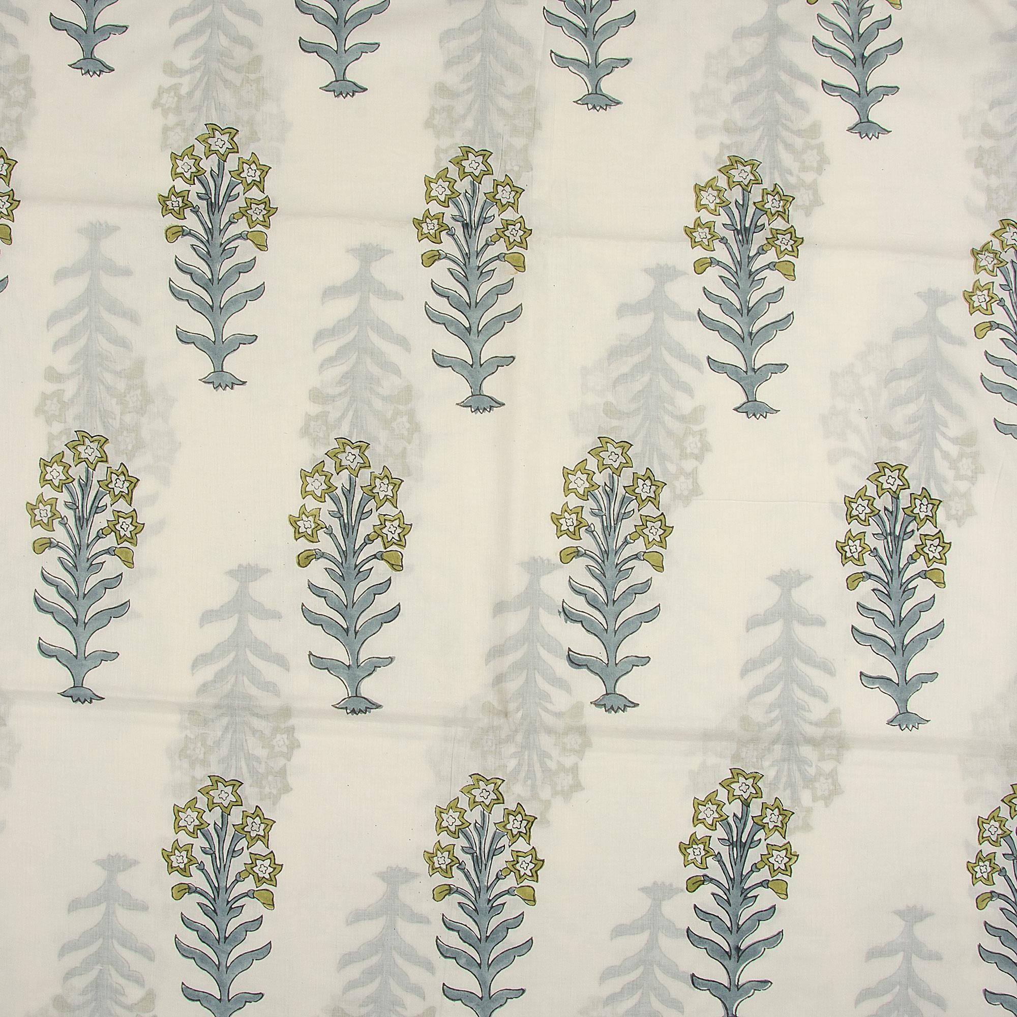 Hand Block Print Cotton Fabric | Blue Floral Tree Boota, Indian Fabric ...