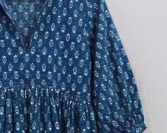 indigo collection pure cotton block print maxi dress INDIGO BLUE BLOCK PRINT LONG DRESS Myurika