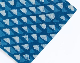 Indigo Block Print Cotton Fabric: Geometric Triangle Sewing Textile