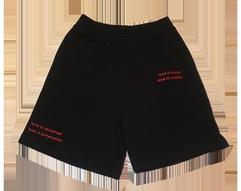 love is more' unisex terry shorts, Sweat shorts,  love shorts, oversized shorts, positivity, Sustainable Clothing, Supports Mental Health
