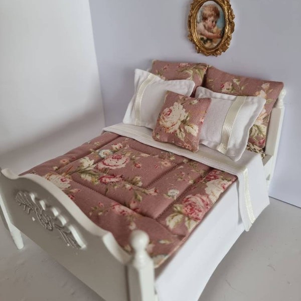 Pretty dusky pink floral, handmade double bedding set.