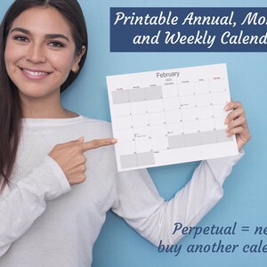 Perpetually Printable Digital (MS Excel) Calendar Maker - Roczny przegląd + Miesięczny kalendarz + Tygodniowy planer Wszystko w jednym! Na każdy rok!