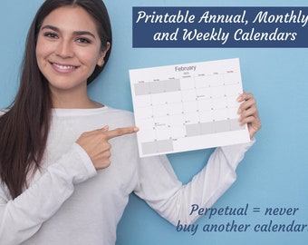 Perpetually Printable Digital (MS Excel) Calendar Maker - Annual Overview + Monthly Calendar + Weekly Planner All In One!  For any year!