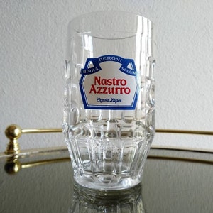 Vintage Italian Beer Glass Beer Mug NASTRO AZZURRO 0.4L 80s Rare Vintage Pint Glass for Italian Bar and Restaurant