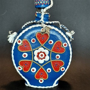 Vintage Leather Covered Bottle Canteen Flask Folk Art Water Bottle Liquor Flask Decorated Bottle Antique Leather Purse