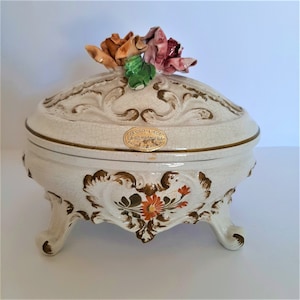 Vintage Handcrafted Porcelain Casket Porcelain Jewelry Box Hand Painted Porcelain Art Jeweler Shabby Chic