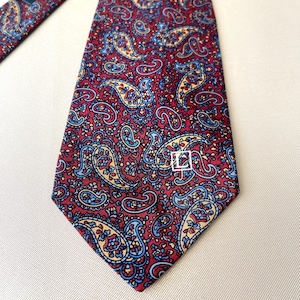 Cravata Vintage Lancòme Paris Motivo Paisley Classico in Seta, Rosso Bordeaux e Oro Accessorio da Collezione Uomo Unisex Stile Retrò Anni'90
