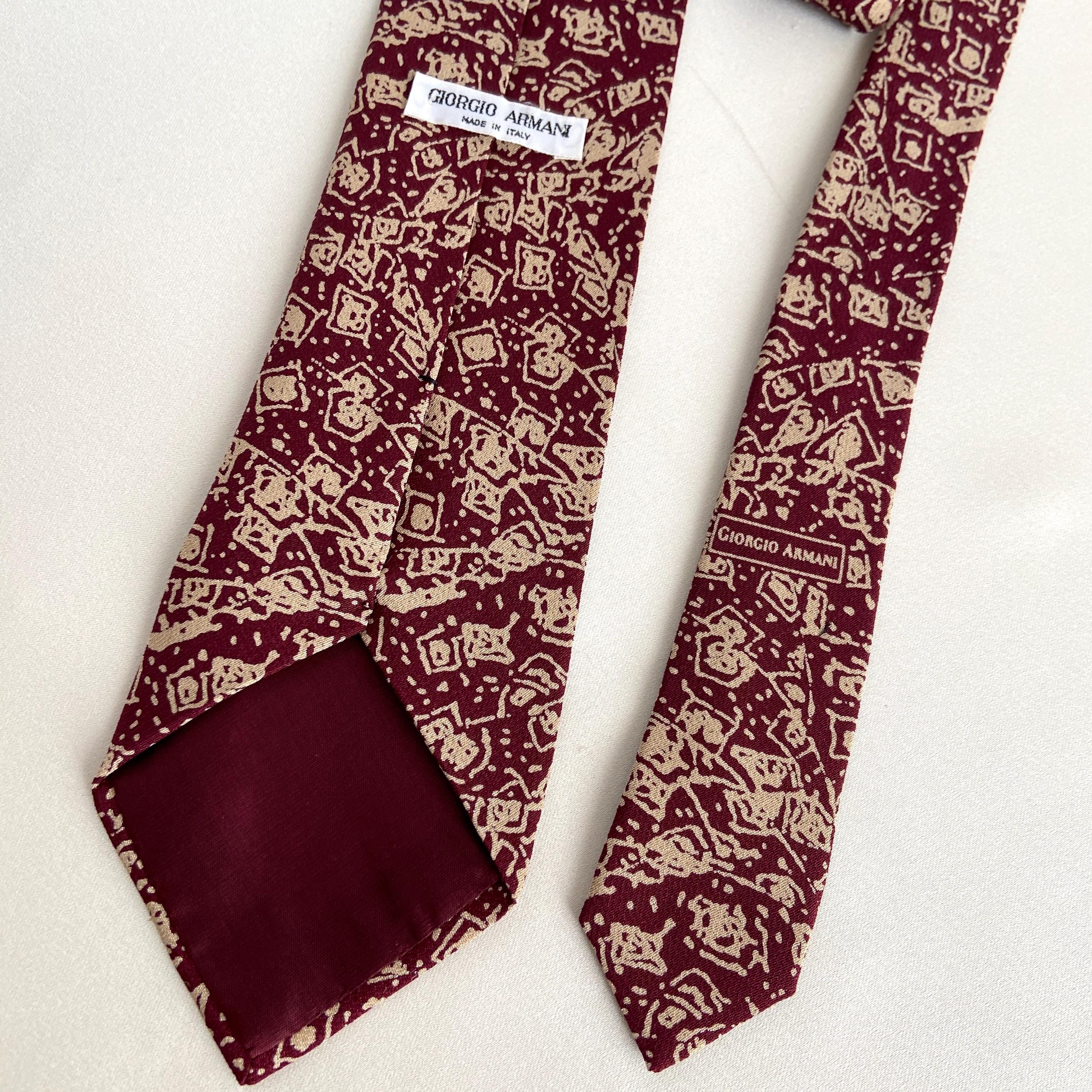 Giorgio Armani Vintage 90s Tie / Abstract Bordeaux and Cream Silk