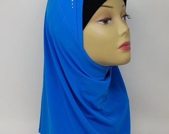 Ixkbiced Damen 2 Stück einfarbiges Amira Jersey Muslim Hijab Stretch-Kopftuch aus weicher Baumwolle mit Schlauchinnen-Kapuze
