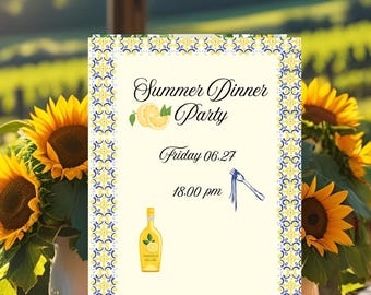Italian Summer Dinner Party Invitation Template | Digital Editable Invite
