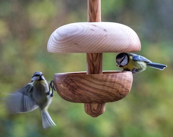 Hand Turned Wooden Bird Feeder - Artisan gift Outdoor Wildlife Feeder