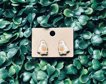 Trick or Treat Goose | Silly Goose Earring Studs | Wooden Spooky Season Earrings | Halloween Earrings | Hypoallergenic Stainless Steel Posts