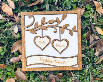 Personalized Heart Sign for Couple | Valentine Sign | Anniversary Sign | Wedding Gift | Together Forever Shelf Leaner