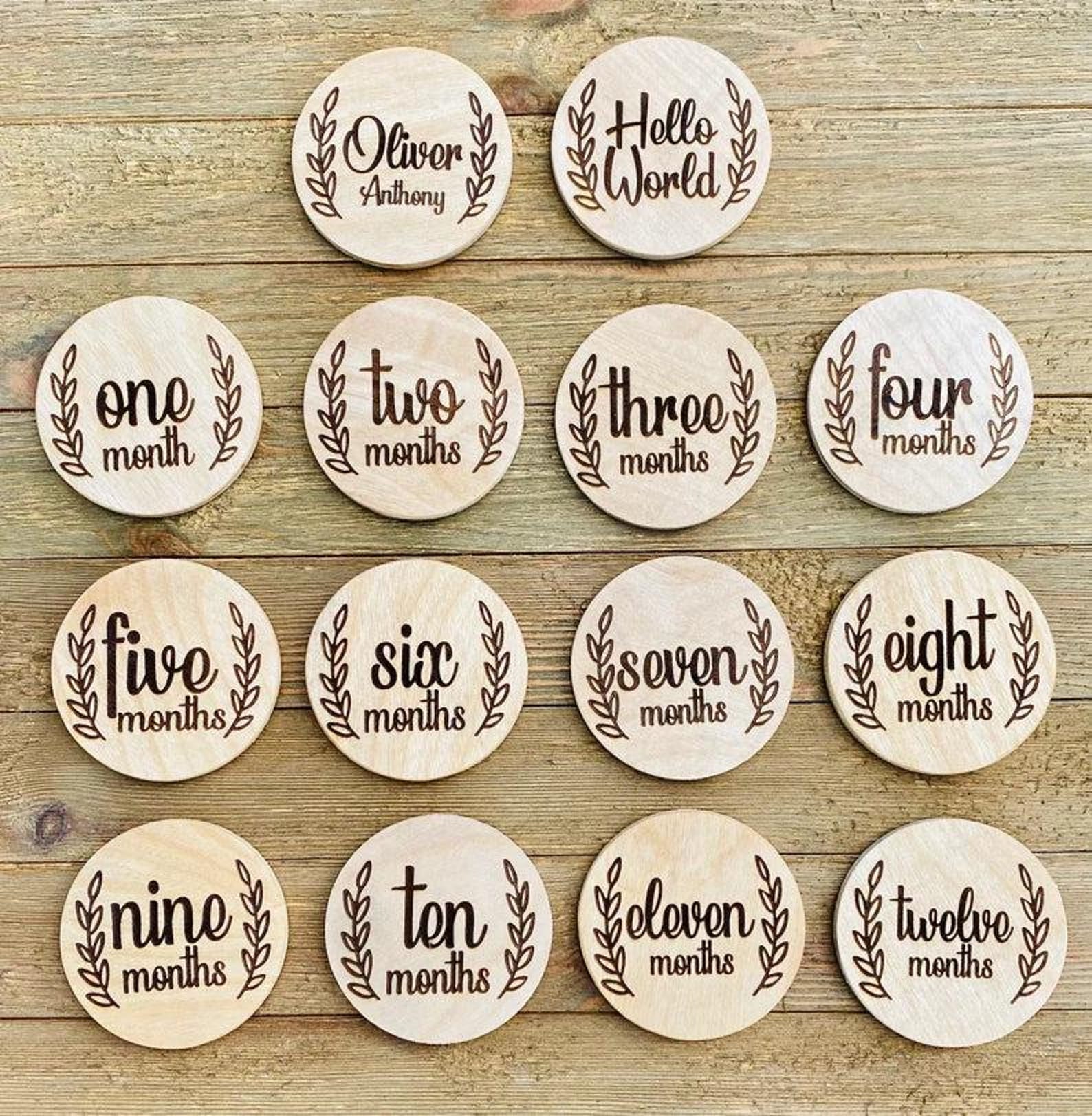 Baby Monthly Milestone Markers With Personalization | Engraved Wood ...