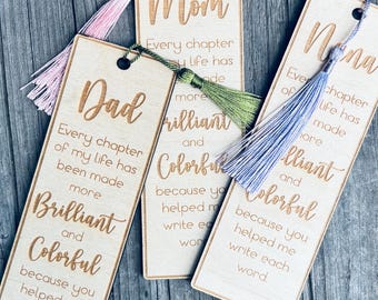 Personalized Wooden Bookmark with Tassel | Father's Day Gift | Mother's Day Gift | Gift for Grandparent | Custom Bookmark