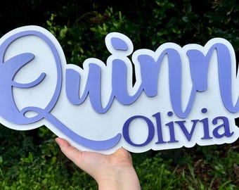 Purple Script Name Sign | Nursery Name Sign | Above Crib Name Sign | Large Name Sign | 3D Outline Name Sign | Baby Shower Gift | Teen Décor