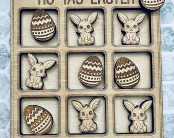 Tic Tac Easter | Easter Tic-Tac-Toe | Basket Fillers | Gift for Kids | Wooden Kids Game | Personalized Gift | For Girls | For Boys