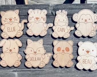 Valentine Animal Heart Magnet | Paintable Cartoon Animal Magnet | Kids Art Refrigerator Magnet | Wooden Magnet