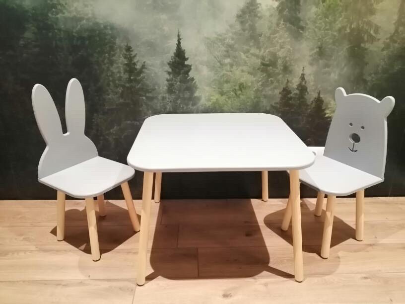 Wooden Childrens Table and Two Chairs white Color Etsy
