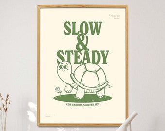 Slow and Steady Poster, Cute Retro Turtle Wall Art, Retro Quote Poster, Retro Animal Print, Take Your Time Print, Take It Easy Wall Art,