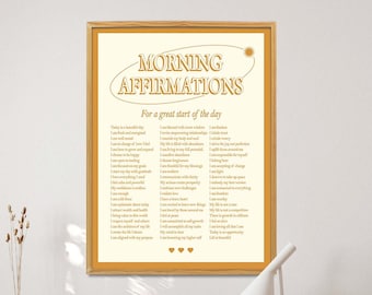 Daily Affirmations Poster, Retro Wall Print, Gratitude Wall Art, Self Care Art, Words of Affirmation, 70's wall art, Be Kind To Your Mind