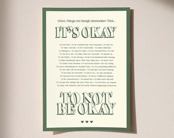 It's Okay To Not Be Okay Poster, It's Okay Retro Print, Positive Affirmations Wall Decor, Self Care Quotes, Cubicle Decor, Mental Health Art