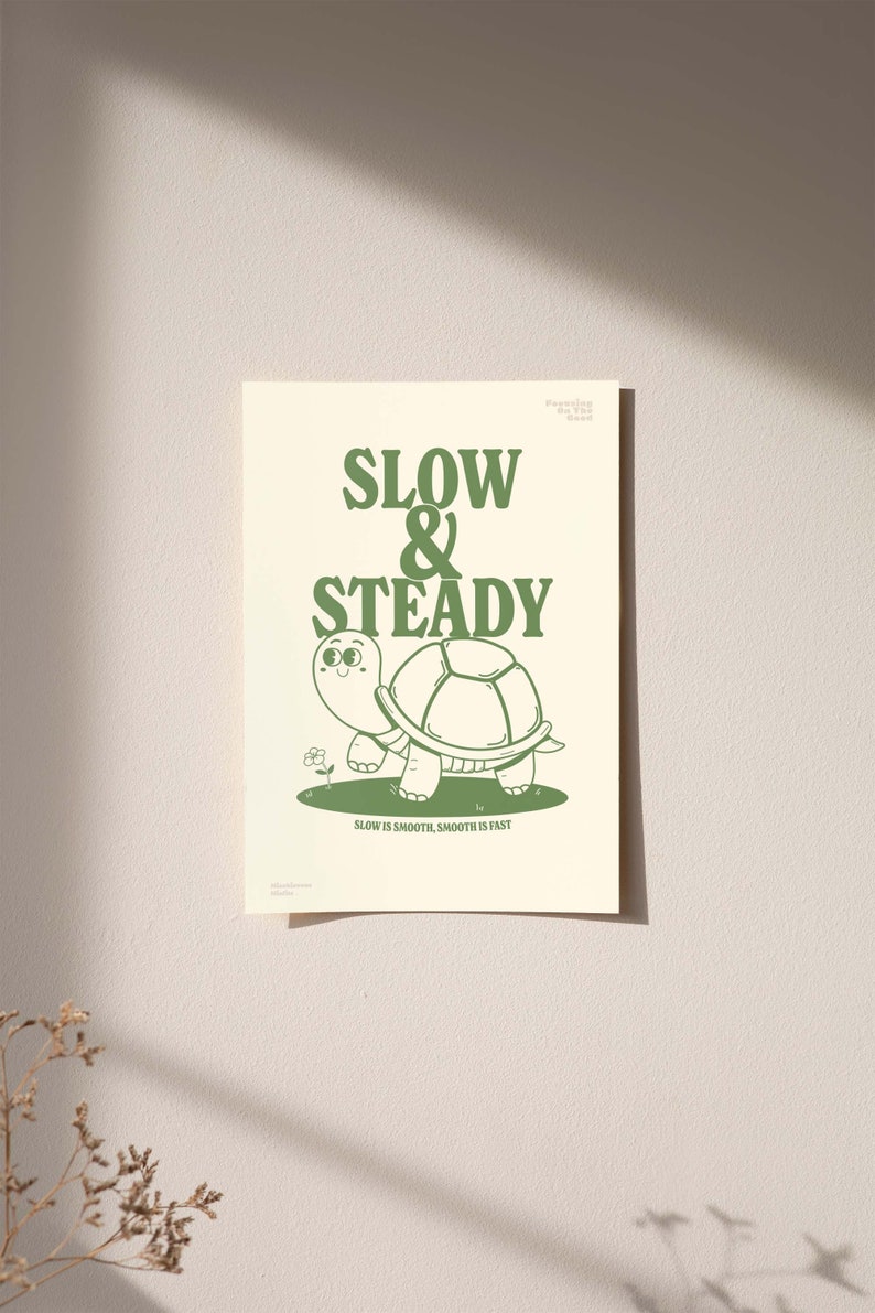 Slow and Steady Poster Cute Retro Turtle Wall Art Retro - Etsy