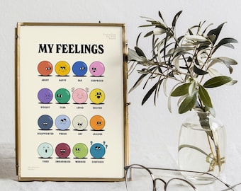 My Feelings Print, Emotions Poster, Daycare Decor, Homeschool Decor, 70's wall art, Classroom Poster, Nursery Wall Art, Retro Poster Prints