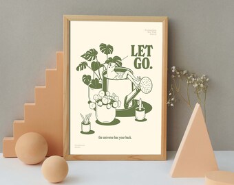 Let Go Poster, Retro Mental Heath Print, Trust The Universe Wall Art, Trust The Process Print, Retro Frog Poster, Cute Frog Poster,