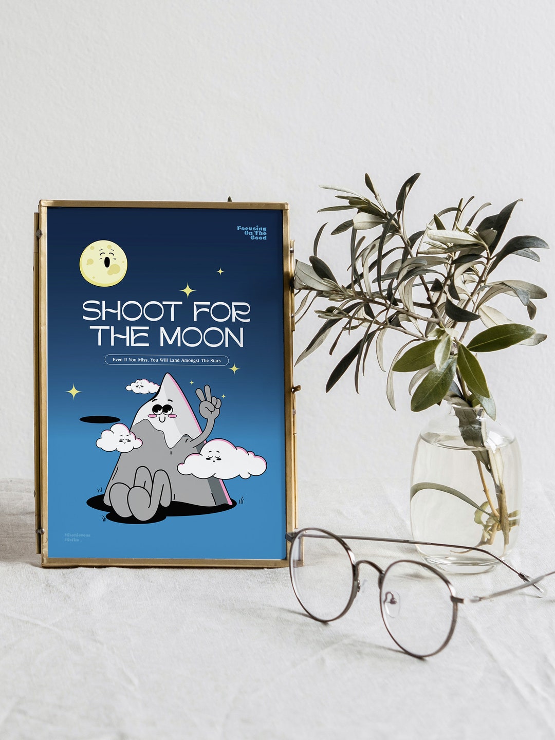 Shoot for the Moon Poster, Daycare Decor, Homeschool Decor, 70's Wall
