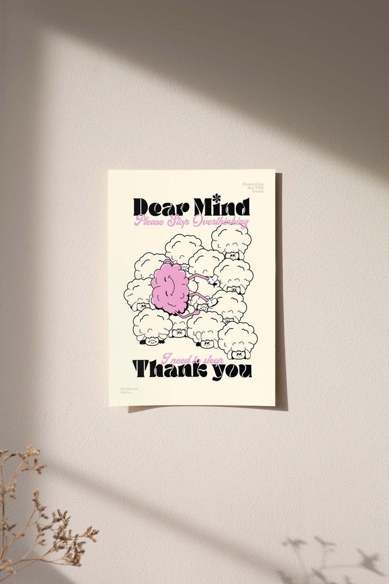 Be Kind To Your Mind, Retro Quote Wall Print, Dear Mind, Mental Health Wall Art, Self Love Posters, Mental Health Art, 70's Retro Wall Art image 4