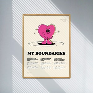 My Boundaries Art, Retro Mental Health Poster, Retro Therapy Office Decor, Counselor Office Wall Art, Psychology poster, Mental Wellbeing