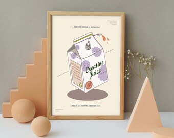 Kreatywny wydruk soku, sztuka ścienna retro, wydruk w kartonie soku, uroczy wydruk retro, plakat inspirujący retro, modny wydruk vintage, estetyczna sztuka lat 70.